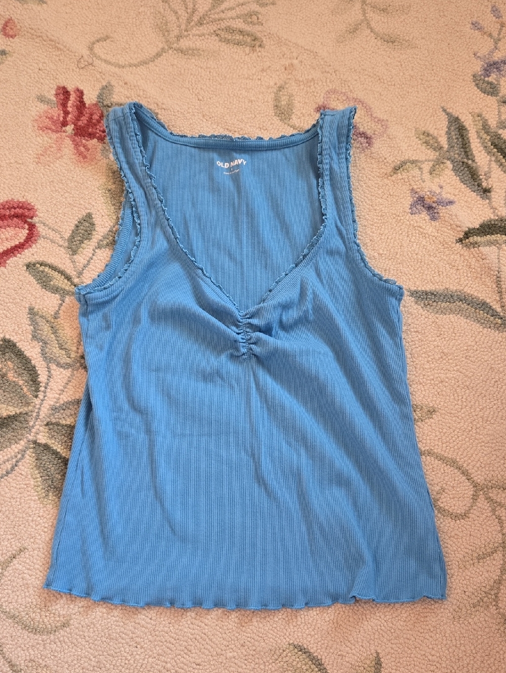 Old Navy Light Blue Ribbed V-Neck Tank with Ruching